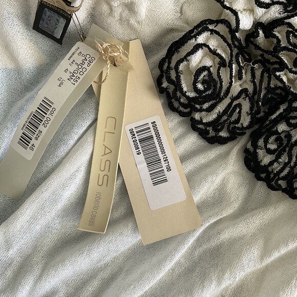 Class Roberto Cavalli White Sheer Embroidered Floral Cardigan Italy size 46 - Picture 7 of 7